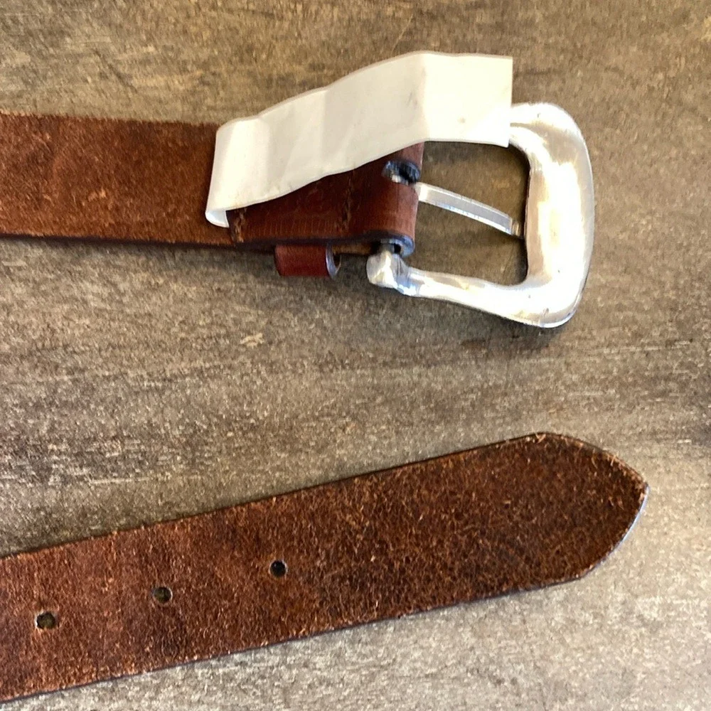 Fossil Kids Brown Leather Mosaic Embossed‎ Belt Silver Tone Buckle Size Small